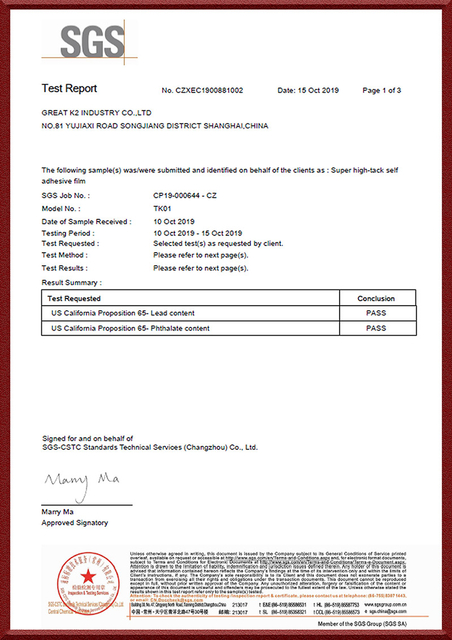 TK01 CA PROP65 BY SGS